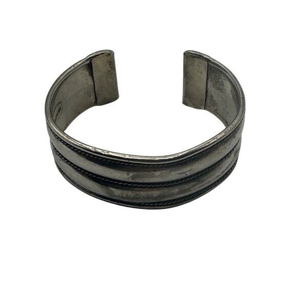 Vintage Handcrafted Silver Cuff Bracelet Thailand Etched Bands Adjustable - Picture 1 of 6